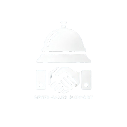 Minimalist white concierge bell and handshake icon, representing premium yacht concierge and after-sales services.